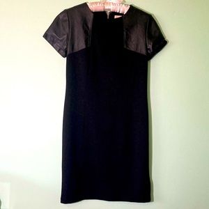Michael Kors Black Shift Dress w/Faux Leather